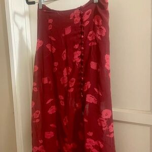 Free People Burgundy Floral Midi Skirt